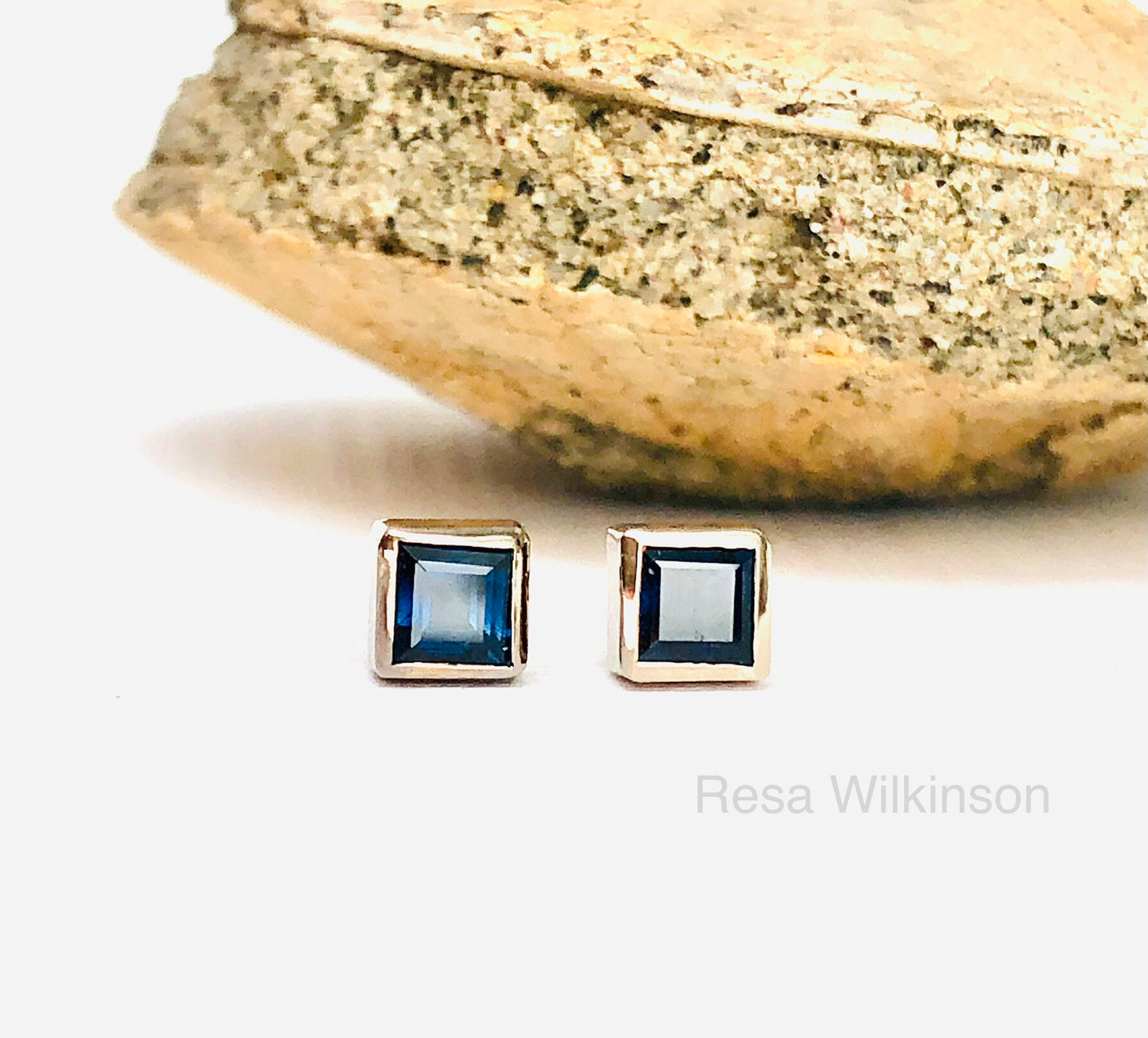 Princess Cut Blue Sapphire Studs