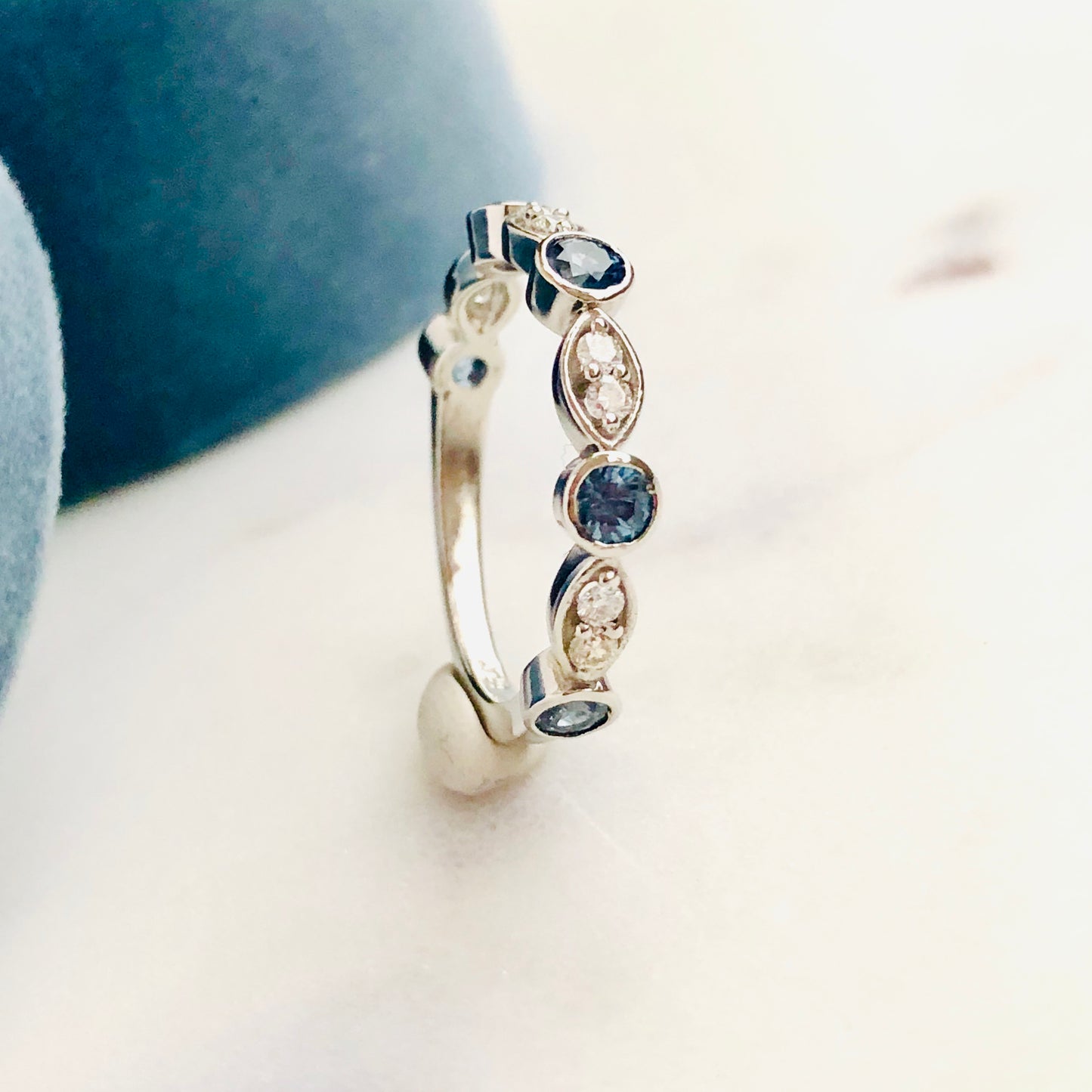 Malawi Denim Blue Sapphire and Diamond Platinum Band