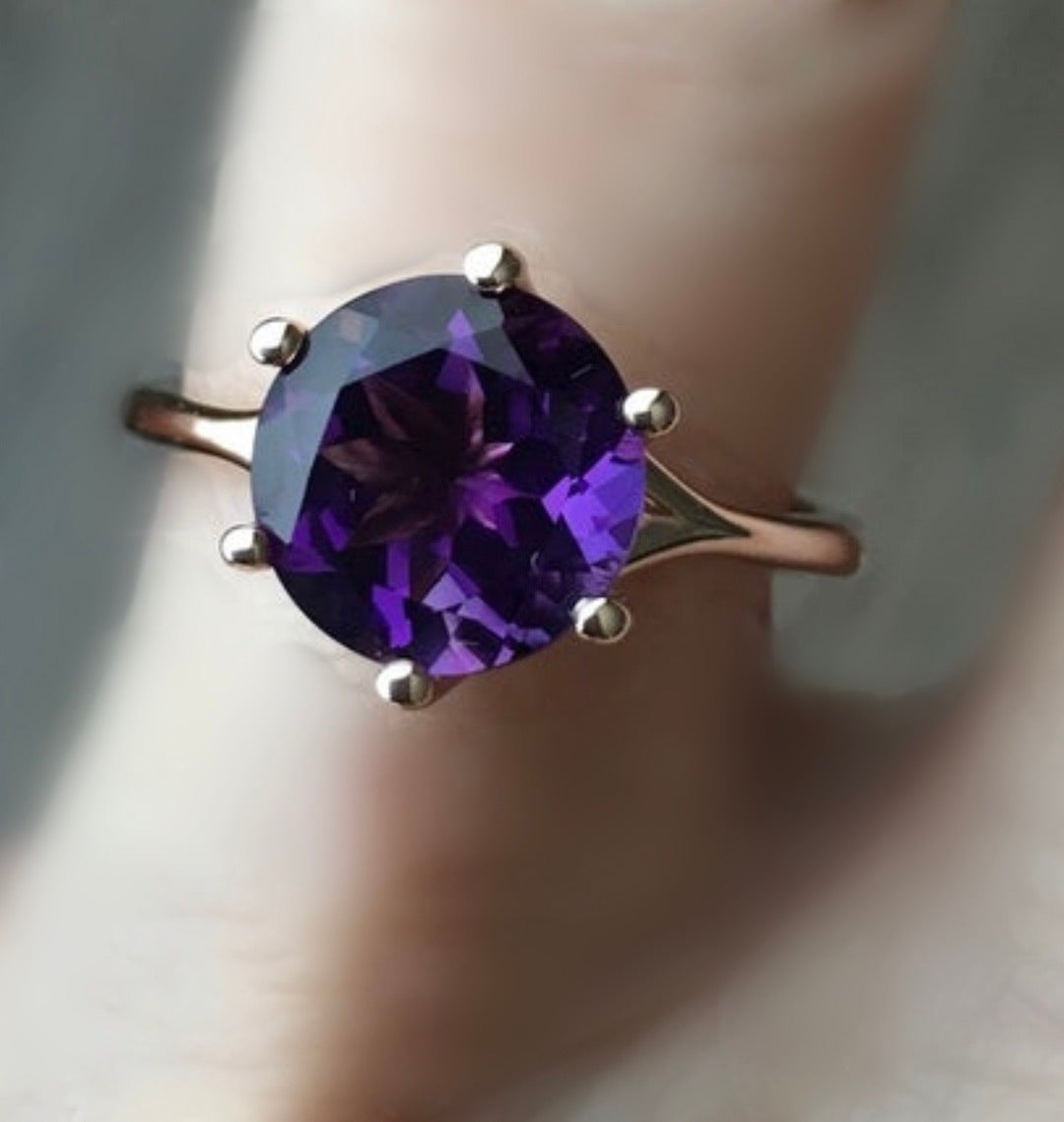 Natural Amethyst 2.56 Carat Rose Gold Six Prong Ring
