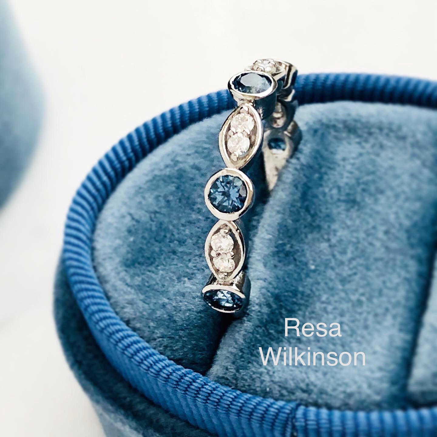 Malawi Denim Blue Sapphire and Diamond Platinum Band