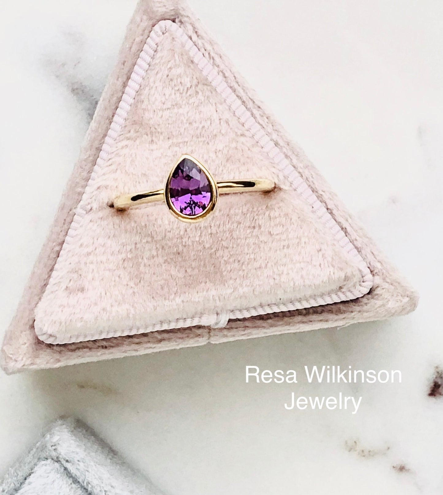 Pear Shape Purple Sapphire Solitaire Bezel Set Ring 18k Gold