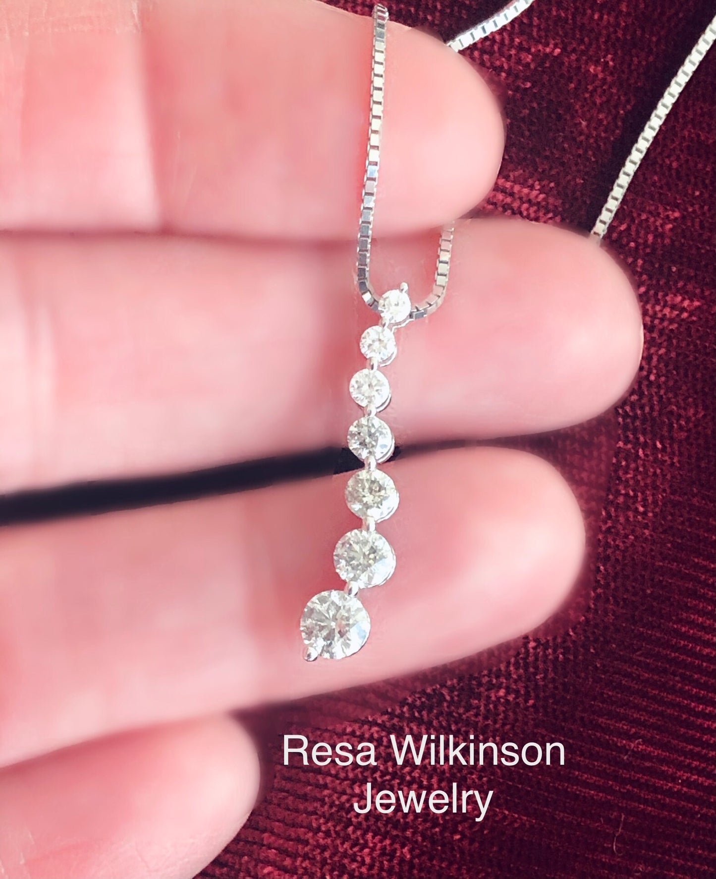 Natural 1.80 Diamond Journey Necklace 14k White Gold Ombre Tones