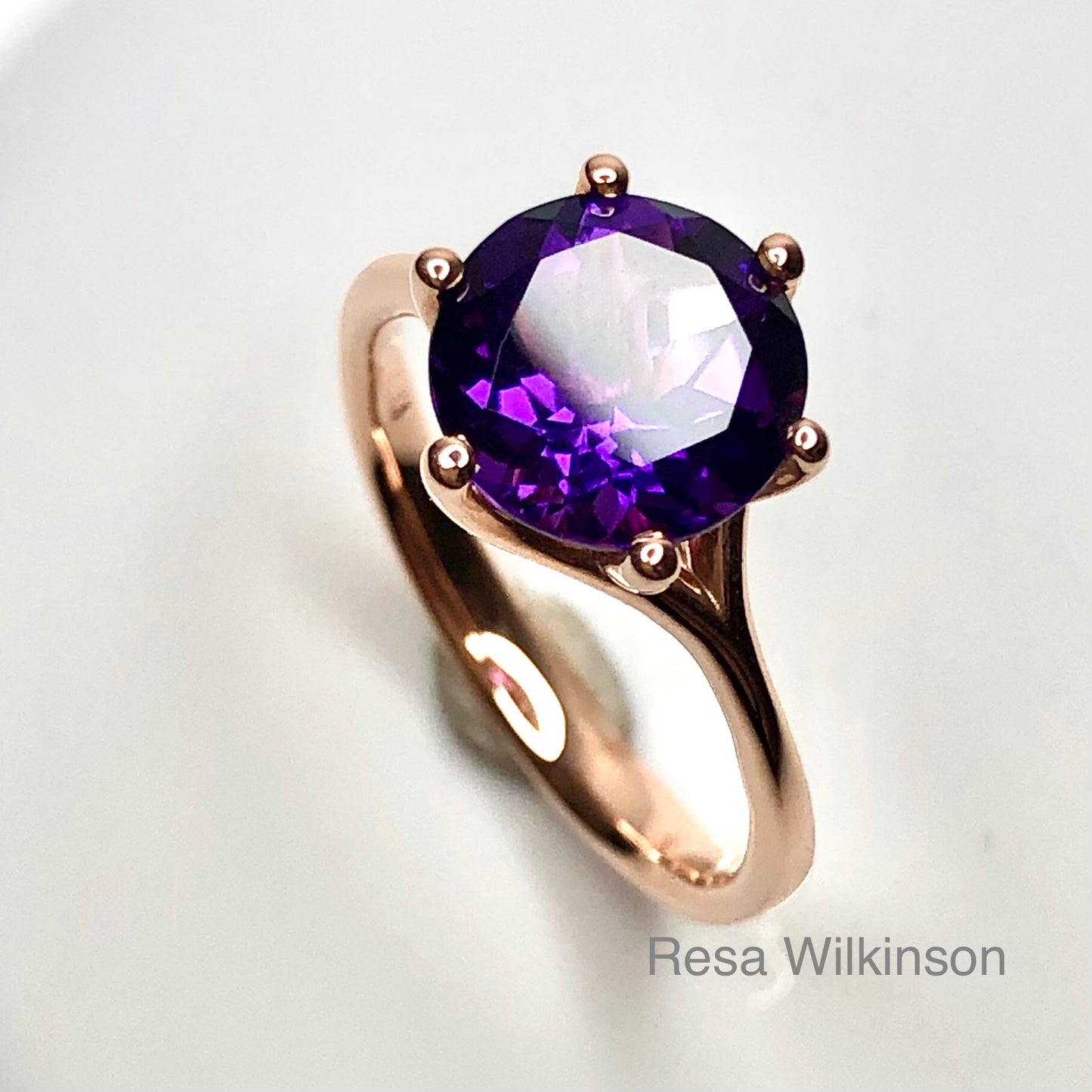 Natural Amethyst 2.56 Carat Rose Gold Six Prong Ring