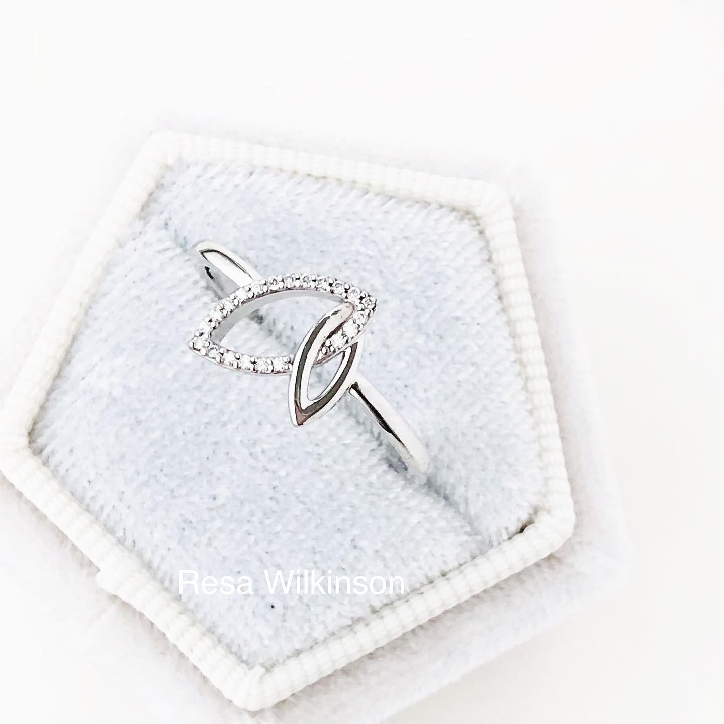 Diamond Two Leaf Ring White Gold