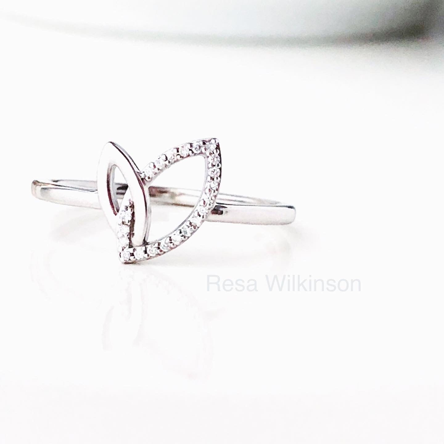 Diamond Two Leaf Ring White Gold