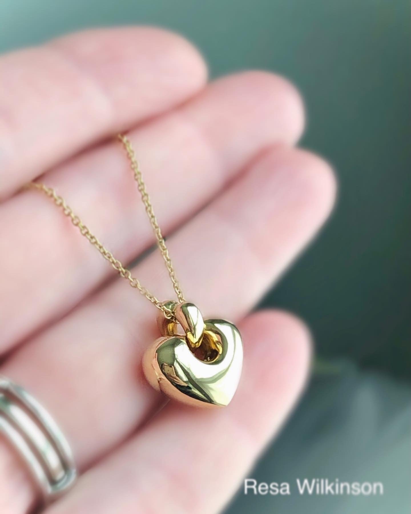 Gold Puff Heart Shaped Necklace 14k Yellow Gold