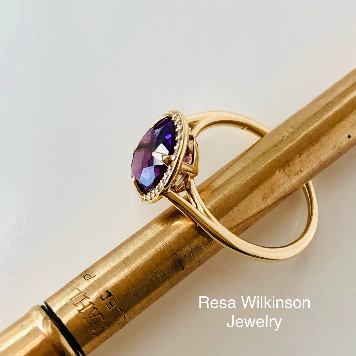 Natural Oval Amethyst in Diamond Halo Ring 2.45 Carats Center