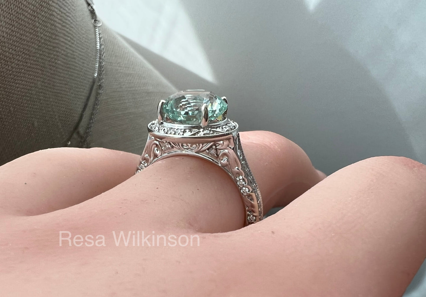 Sea Mist 2.88 Carat Blue Tourmaline and Diamond Ring White Gold