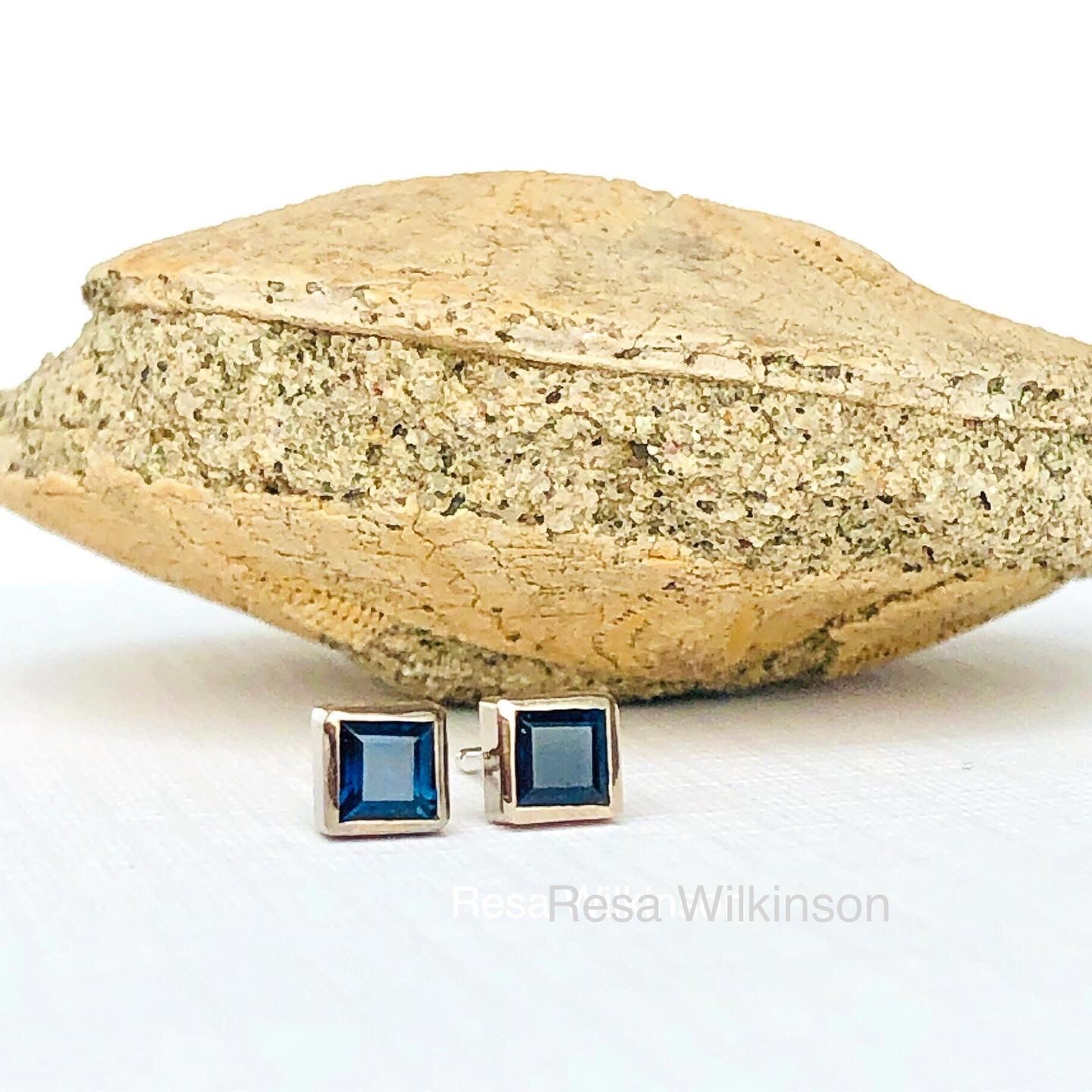 Princess Cut Blue Sapphire Studs