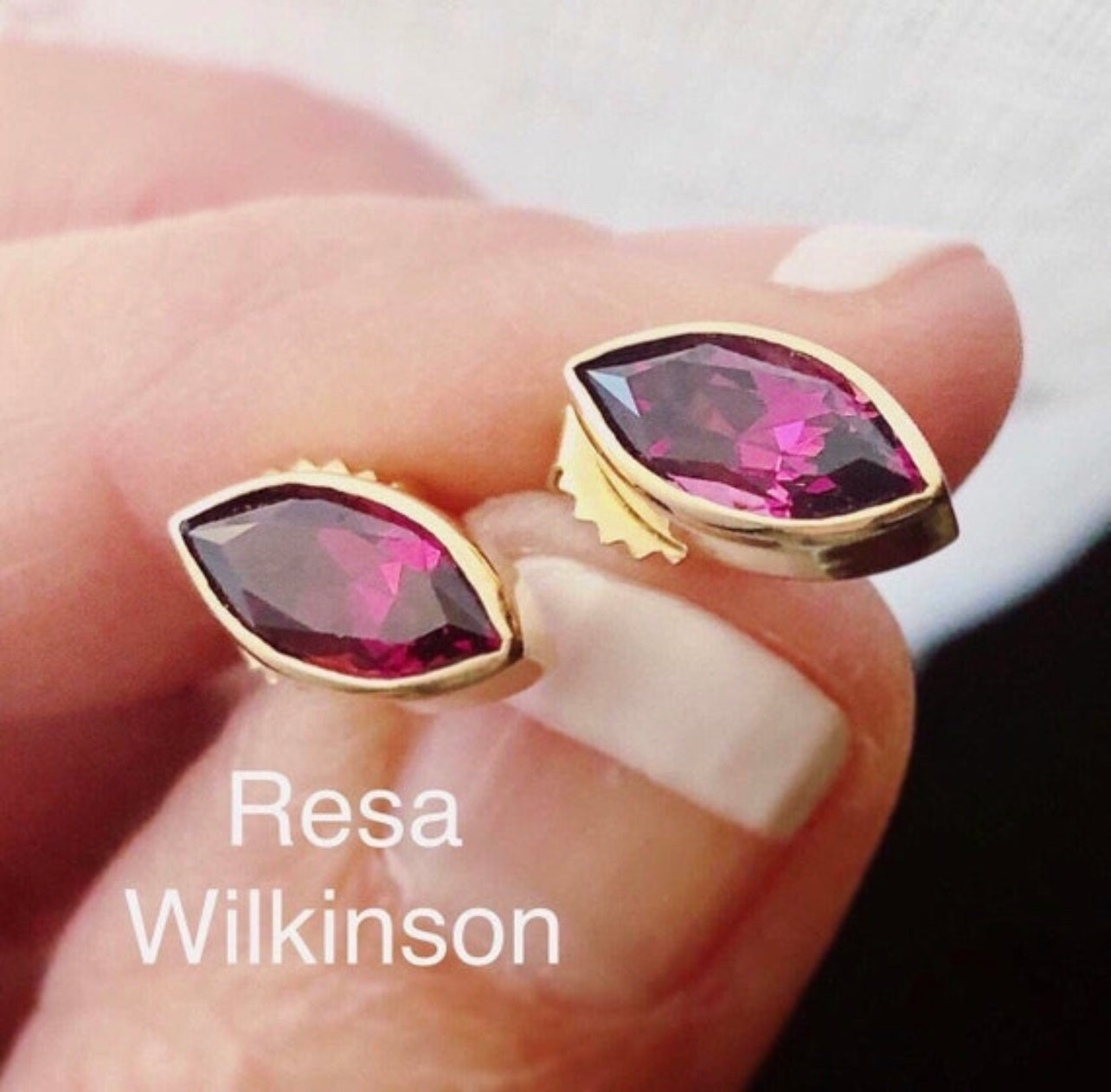 Marquise Rubellite Tourmaline Bezel Set Stud Earrings 1.70 Carats 14k Gold
