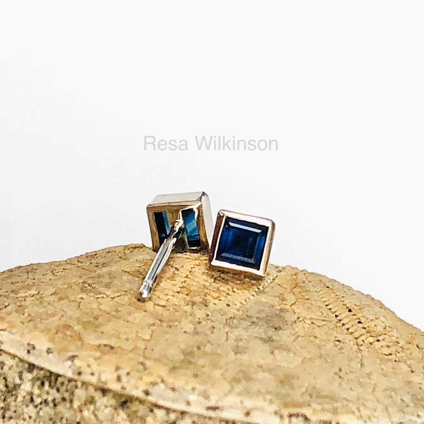 Princess Cut Blue Sapphire Studs