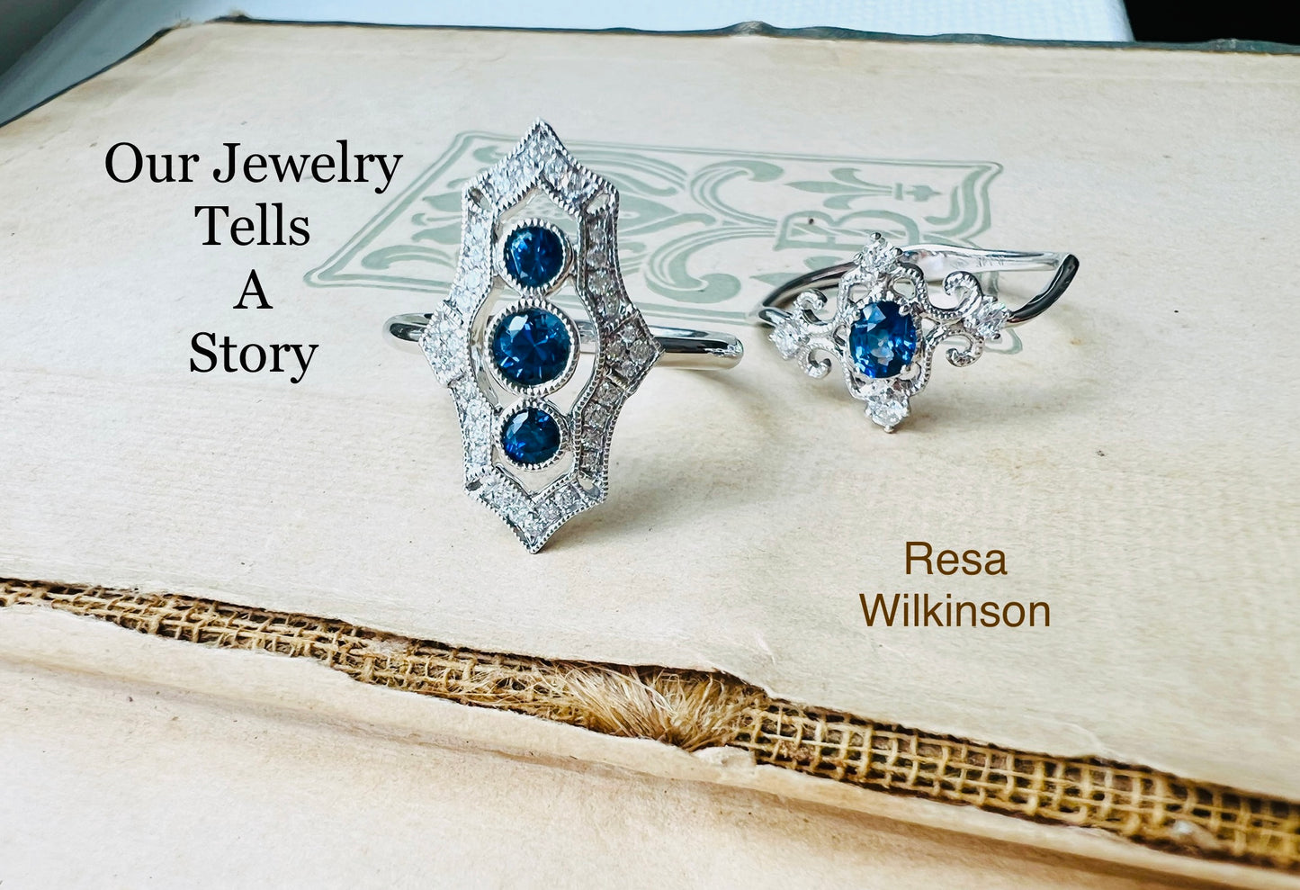 Blue Sapphire and Diamond Vintage Inspired Ring