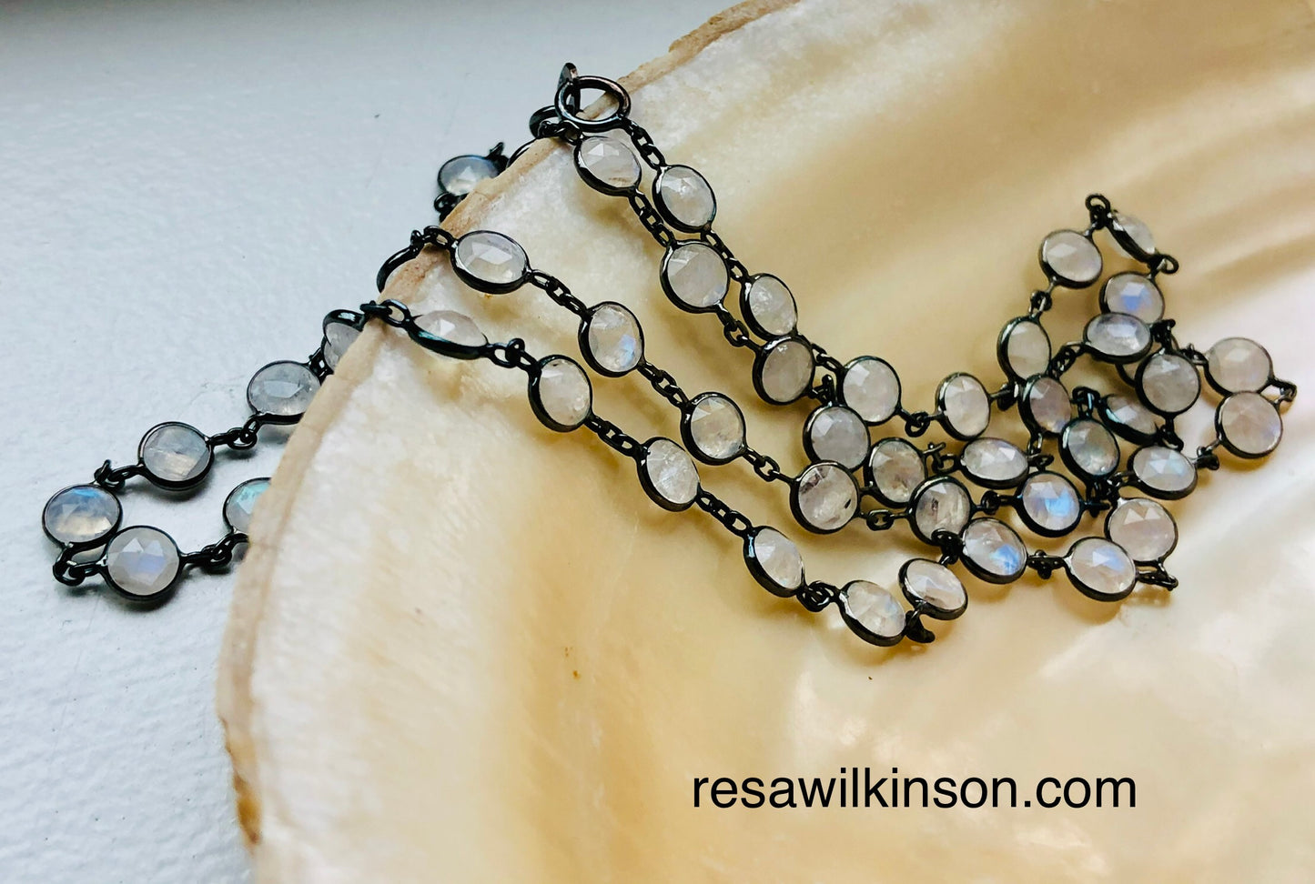 Rainbow Moonstone Black Gold Necklace