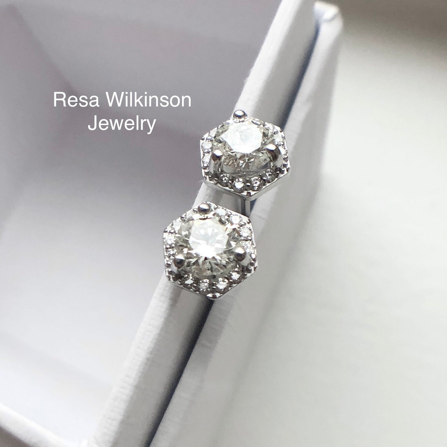 Hexagonal Diamond Stud Earrings