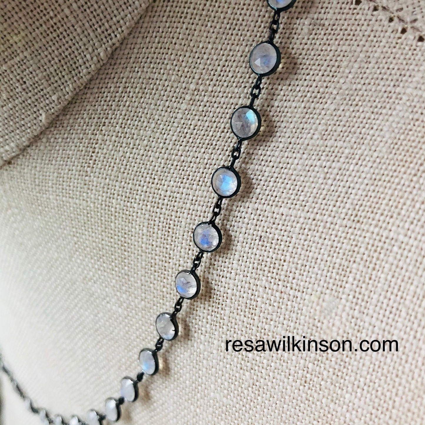 Rainbow Moonstone Black Gold Necklace