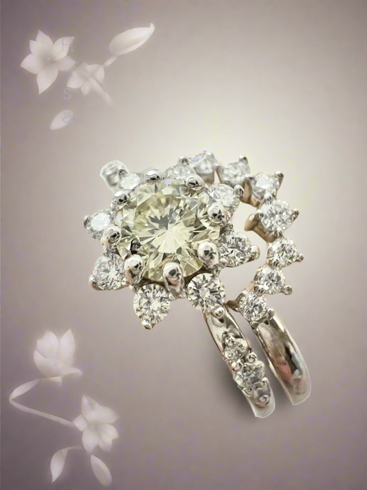 Floral Inspired Diamond Halo Engagement Ring Select with or without Matching Band