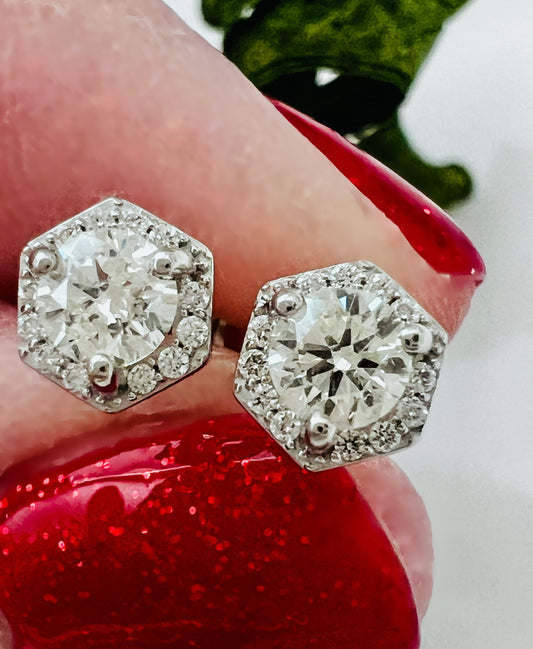 Hexagonal Diamond Stud Earrings