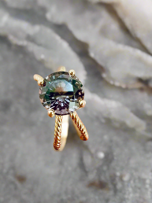 Slate Blue Spinel 3.69 Carat 18k Gold Urchin Inspired Ring