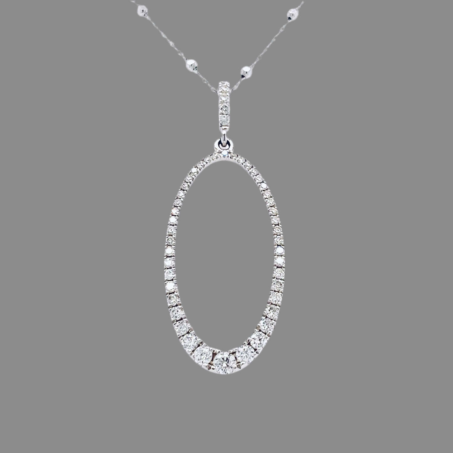 Oval Shape Diamond Necklace White Gold