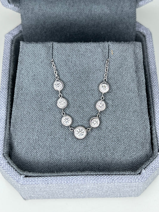 Bezel Set Diamond Graduated Station Necklace 18k White