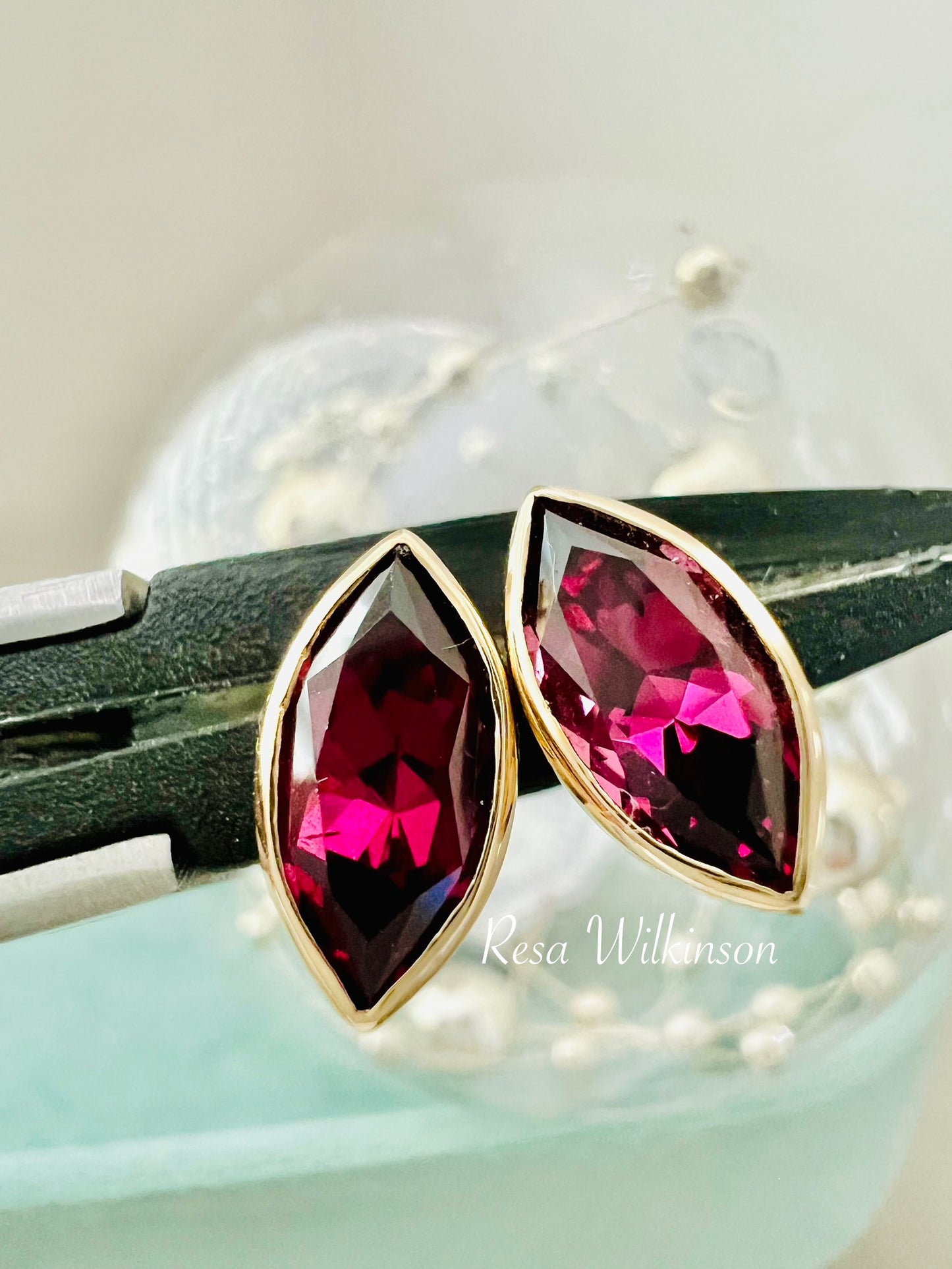 Rubellite Tourmaline 1.70 Carat Bezel Set Stud Earrings Yellow Gold