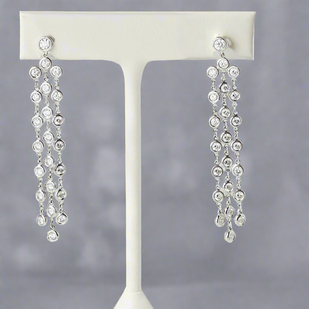 Diamond Bezel Chandelier Dangle Earrings 2.60 carats