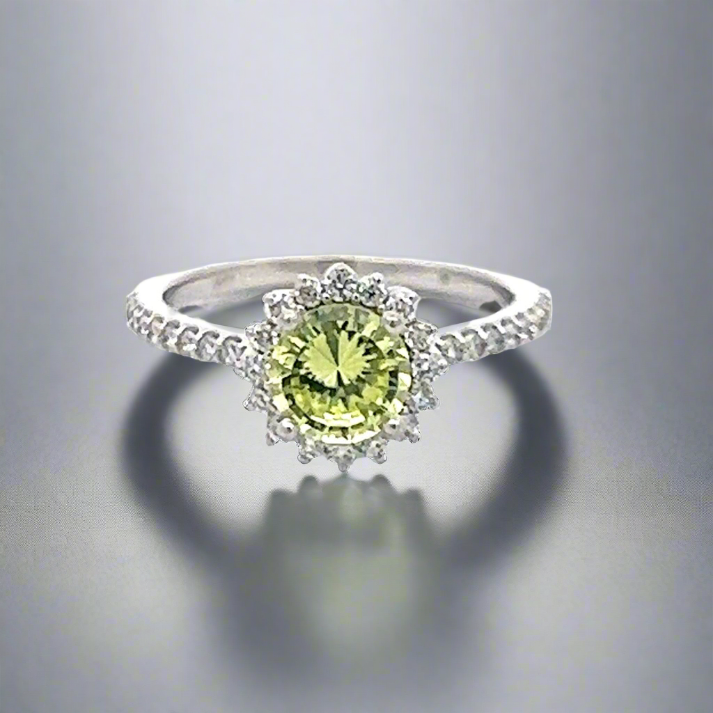 Chrysoberyl and Diamond Halo Engagement Ring Custom Gemstone