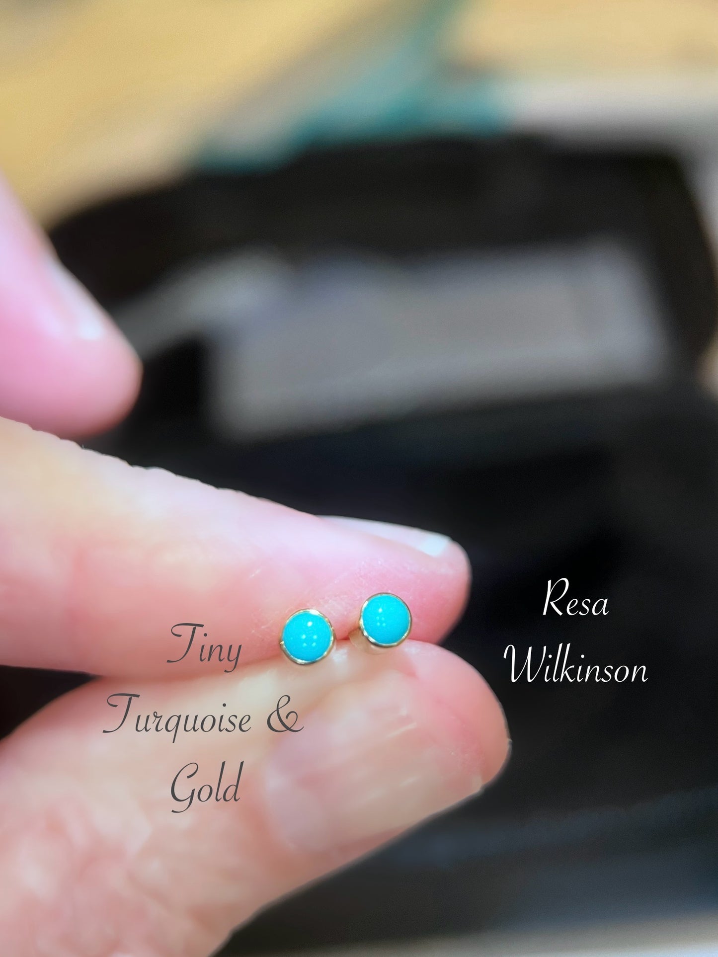 Tiny Turquoise and Gold Stud Earrings