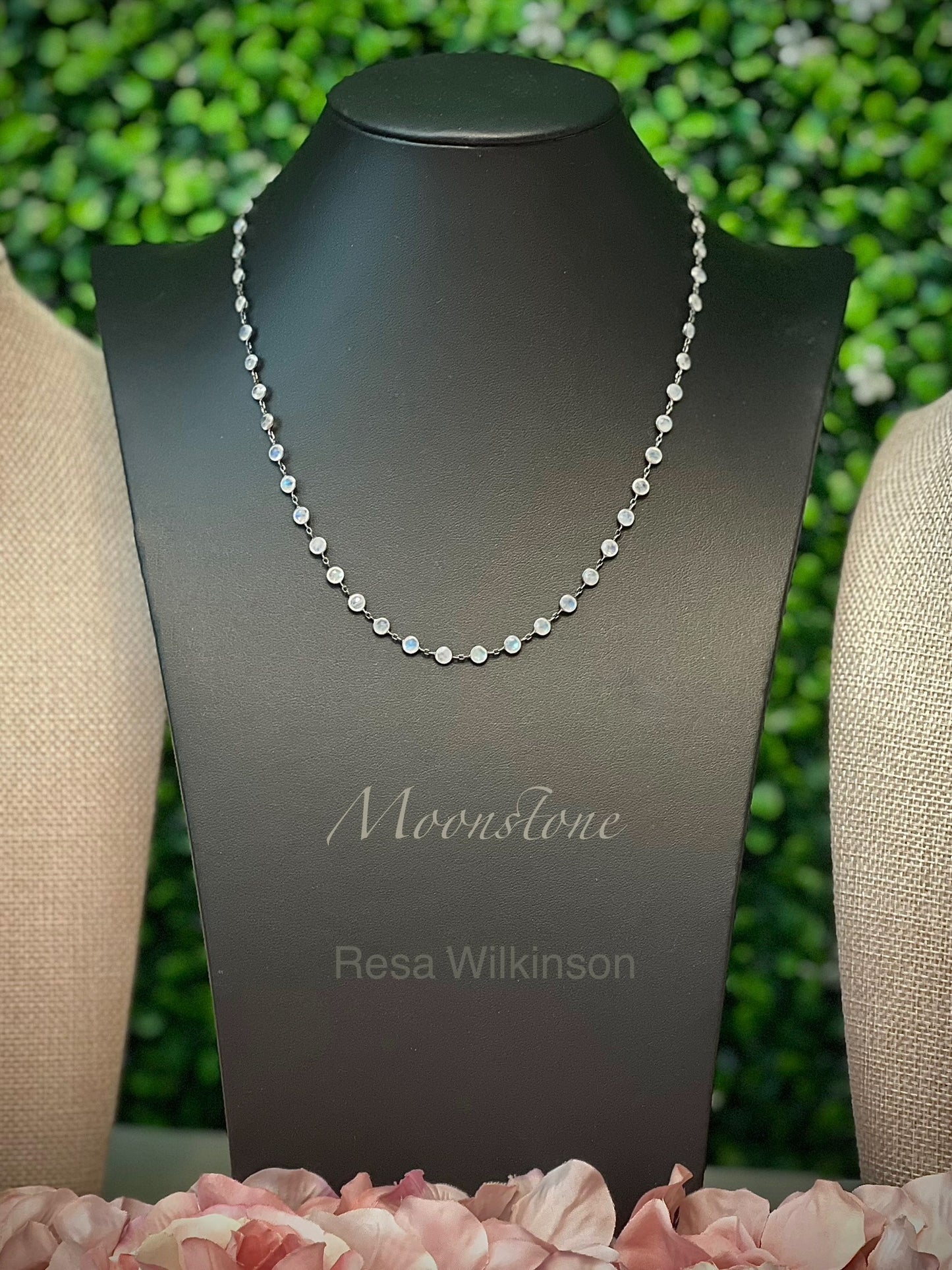 Rainbow Moonstone Black Gold Necklace
