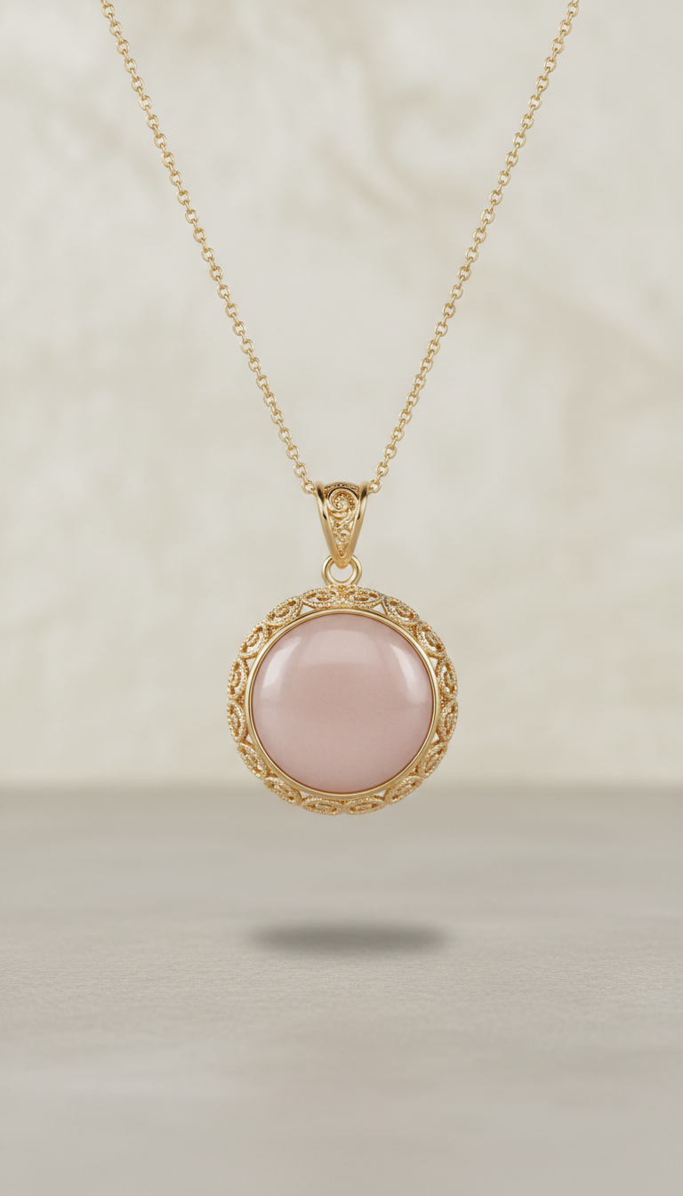 Blush stone pendant necklace with gold detailing
