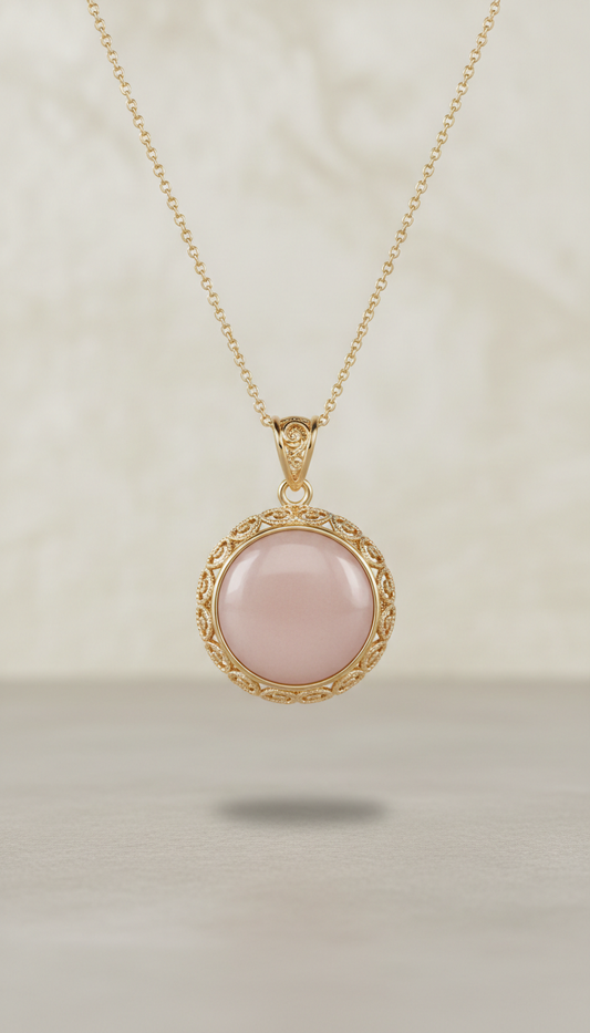 Blush stone pendant necklace with gold detailing