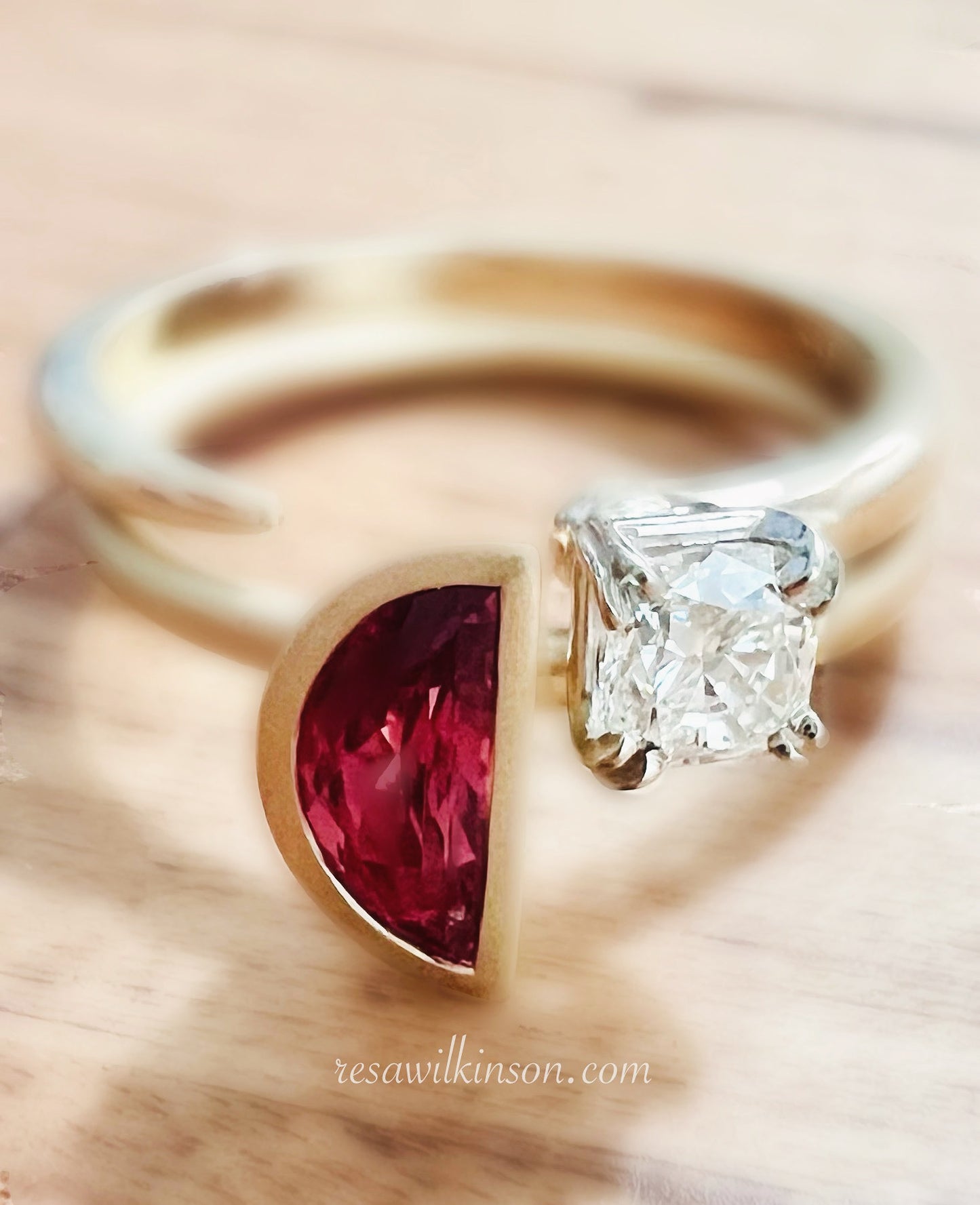 Half Moon Red Spinel Ring 18k