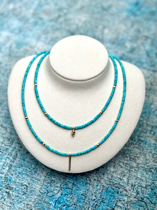 Fine Turquoise and 14k Gold Choker or Necklace