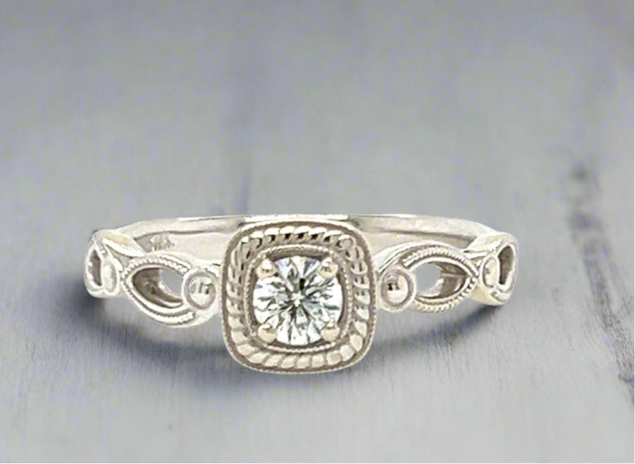 Vintage Inspired Natural Diamond Engagement Ring AGS Certified