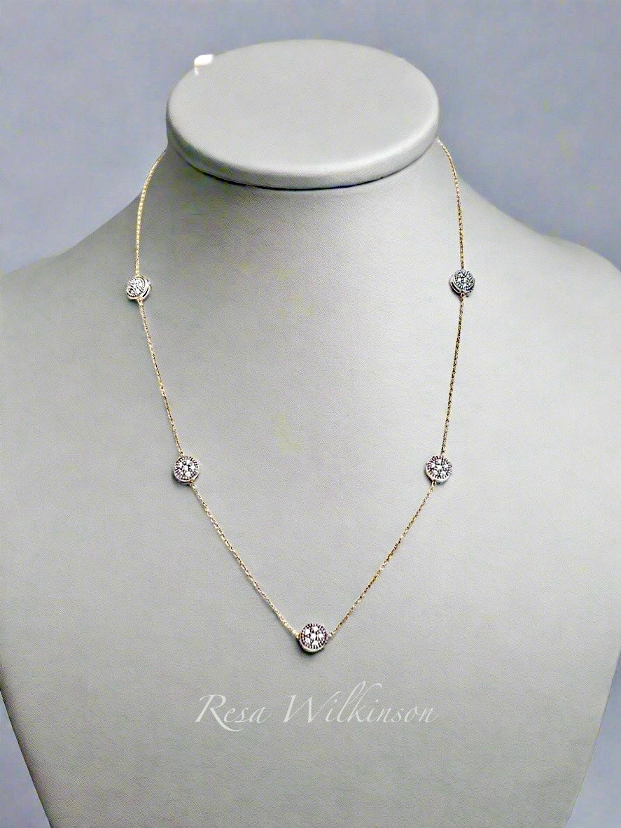 Double Sided Diamond Clusters Two Tone Necklace