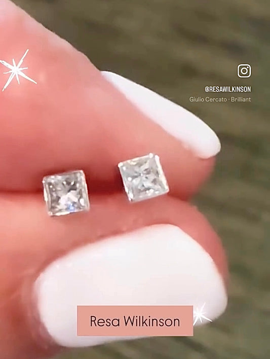 Square Princess Cut Diamond Stud Earrings 14k White 1/5 Carats