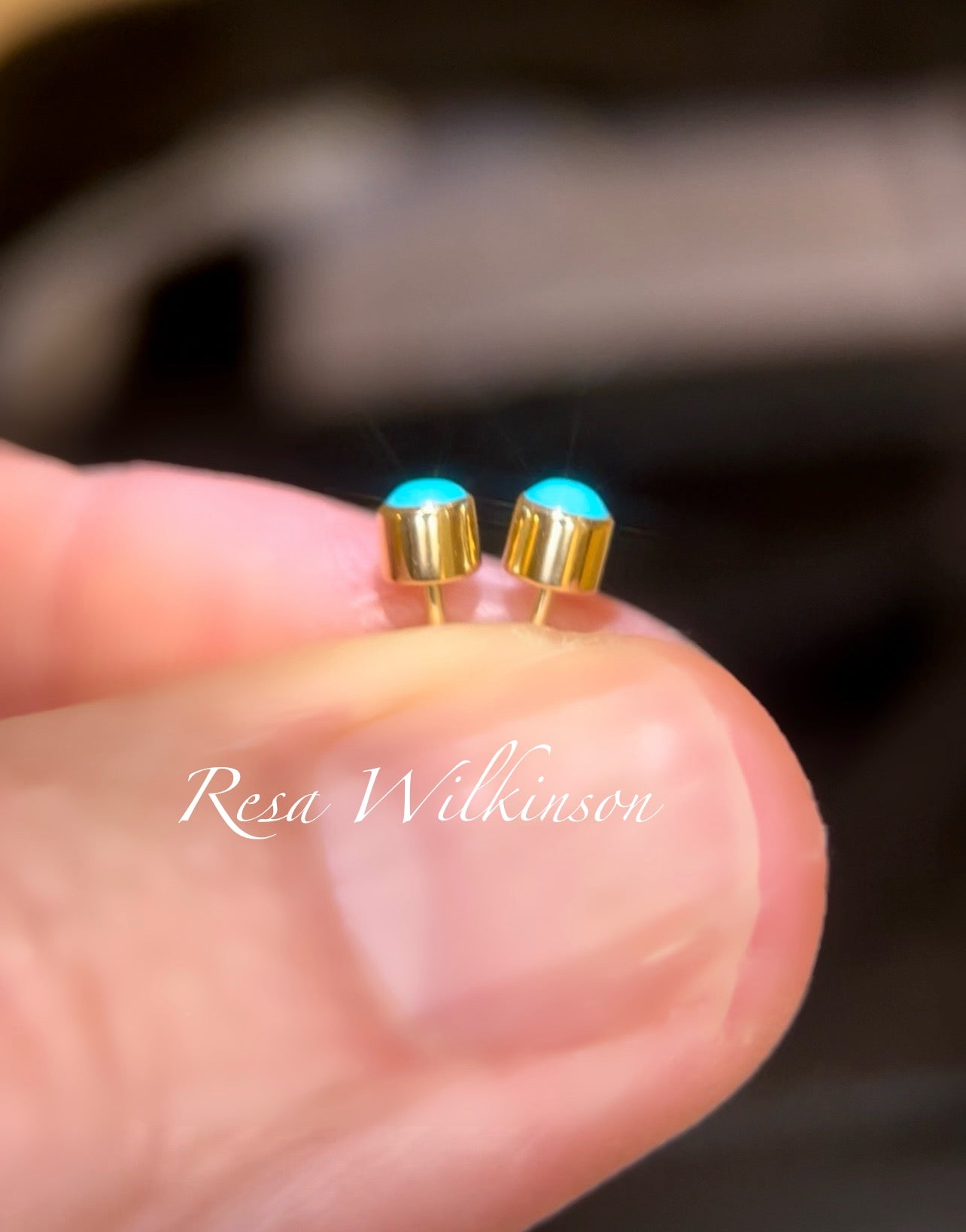 Tiny Turquoise and Gold Stud Earrings