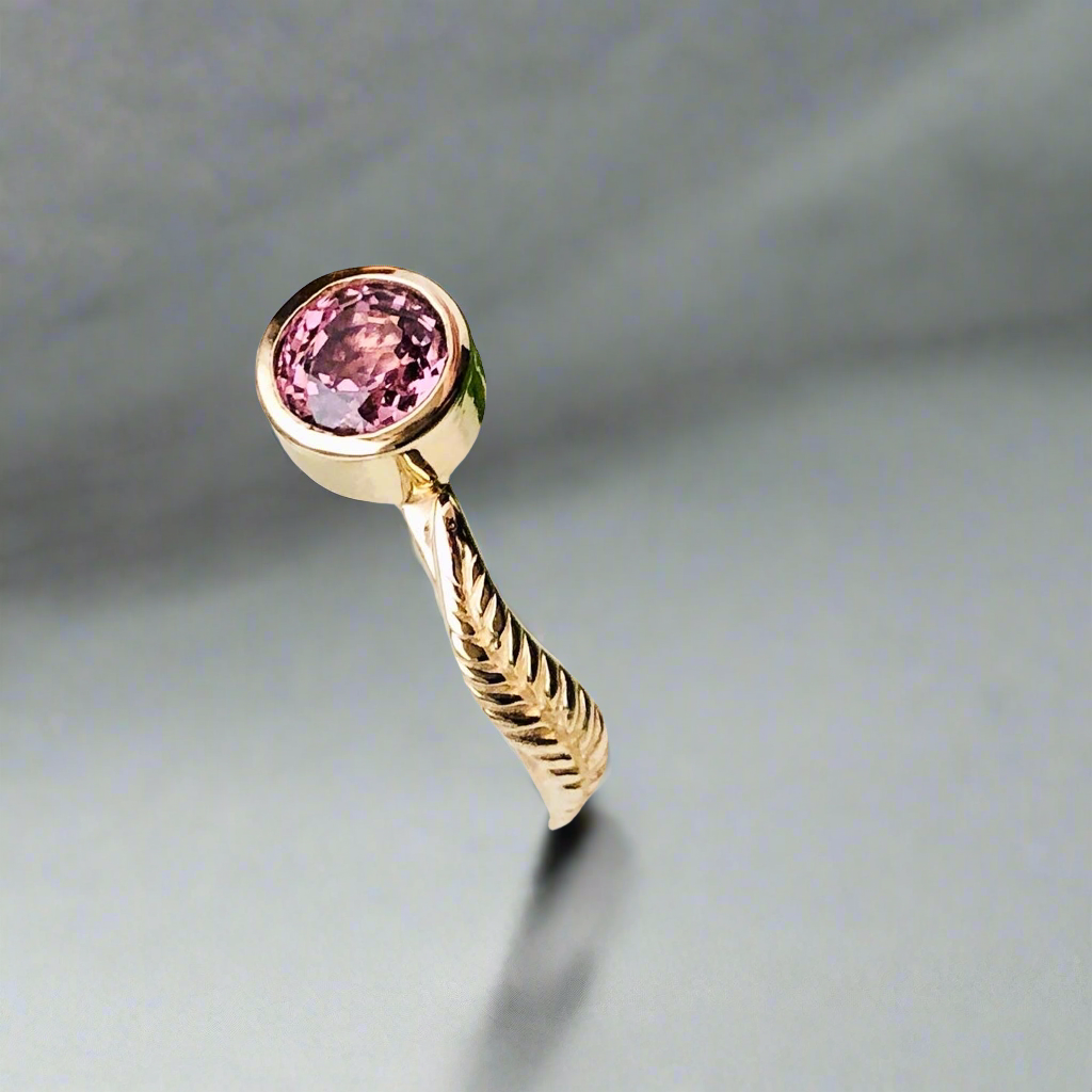 Pink Spinel Gold Leaf Ring Nature Inspired