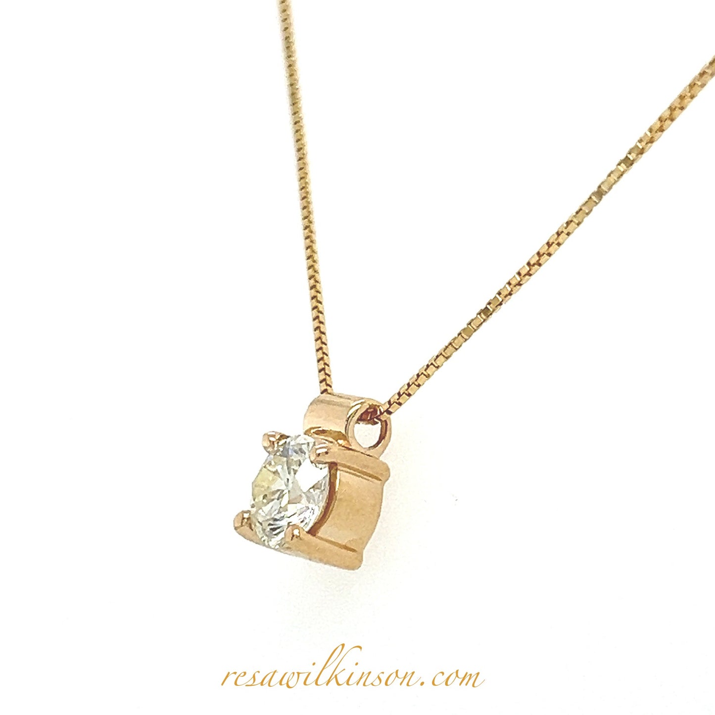 Round Diamond Solitaire Necklace Bezel Set on Adjustable Gold Box Chain