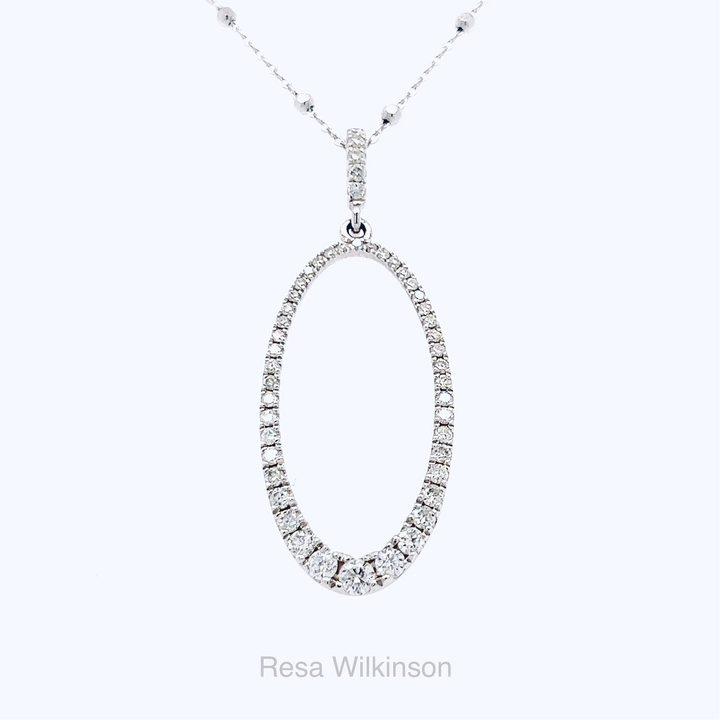 Oval Shape Diamond Necklace White Gold