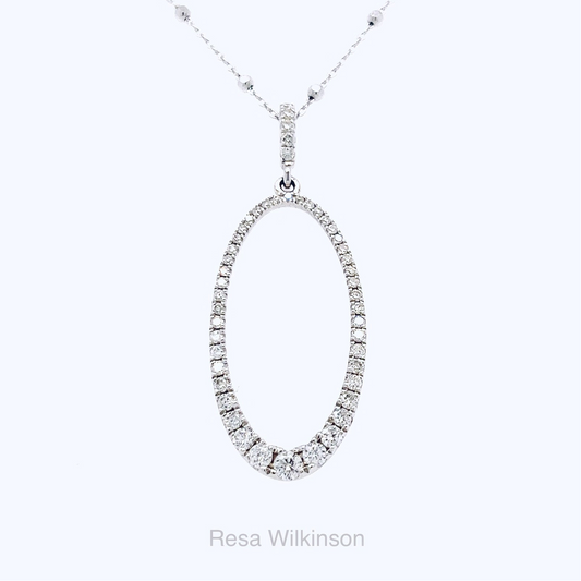 Oval Shape Diamond Necklace White Gold