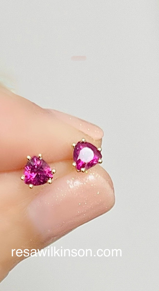Ruby Triangle Shape 14k Stud Earrings