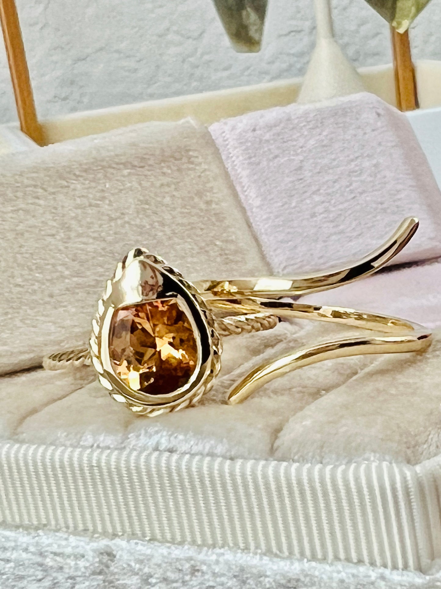 Imperial Topaz Horseshoe Shape Gold Braid Ring
