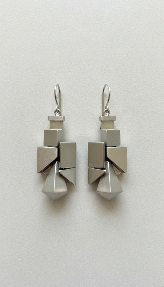 Platinum geometric earrings
