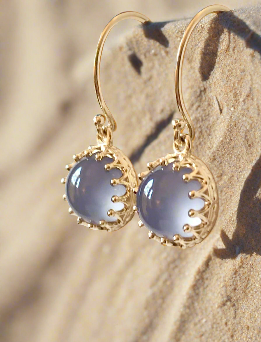 Blue Chalcedony Crown Set Dangle Earrings Fall Sale