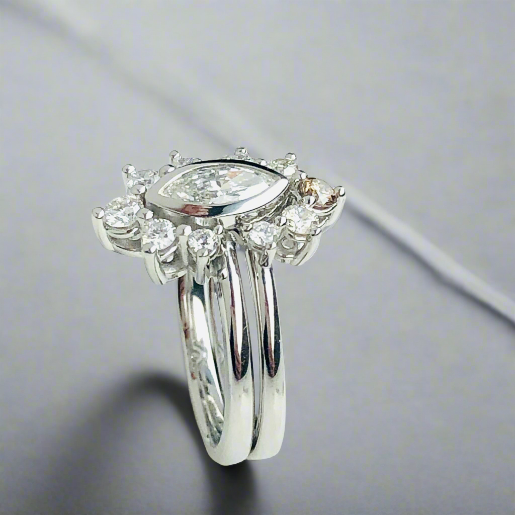 Marquise Diamond Halo Engagement with Matching Band