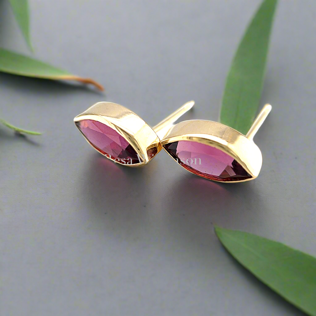 Rubellite Tourmaline 1.70 Carat Bezel Set Stud Earrings Yellow Gold