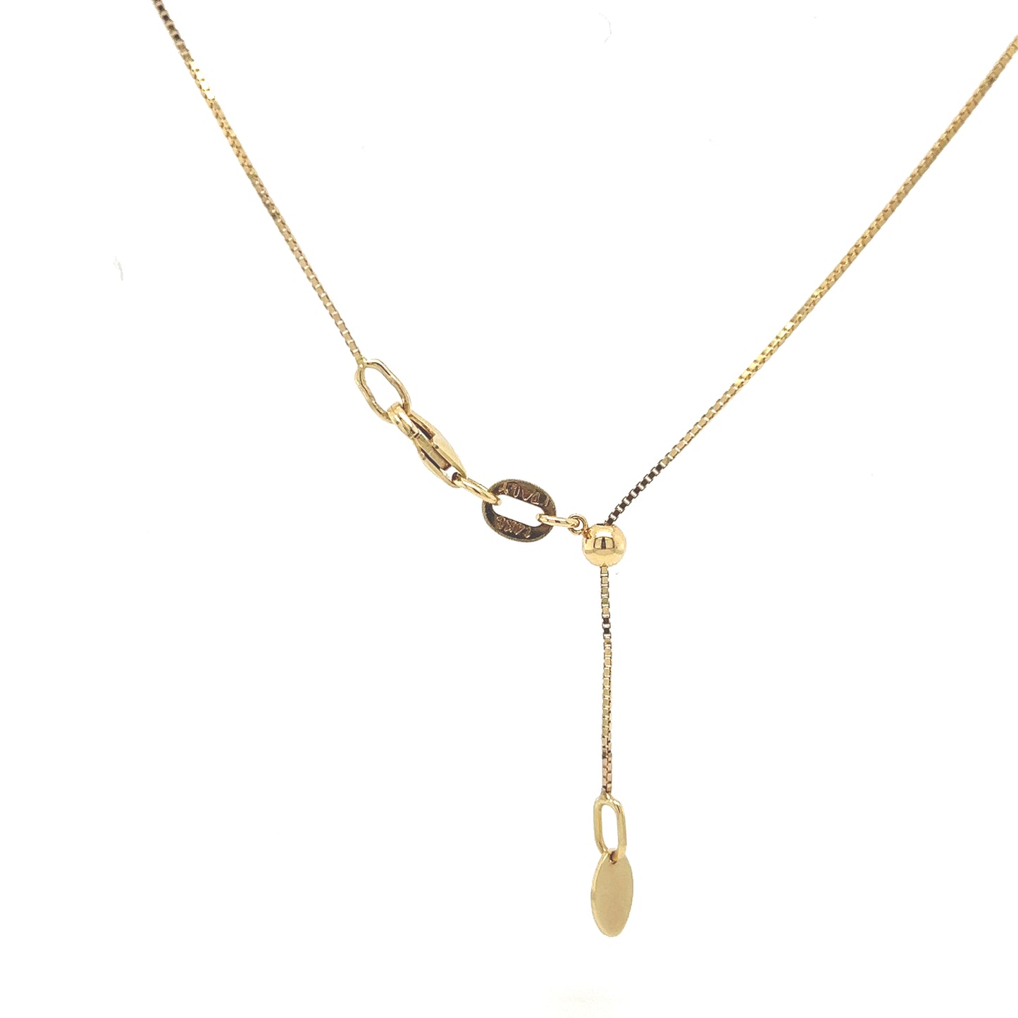 Round Diamond Solitaire Necklace Bezel Set on Adjustable Gold Box Chain