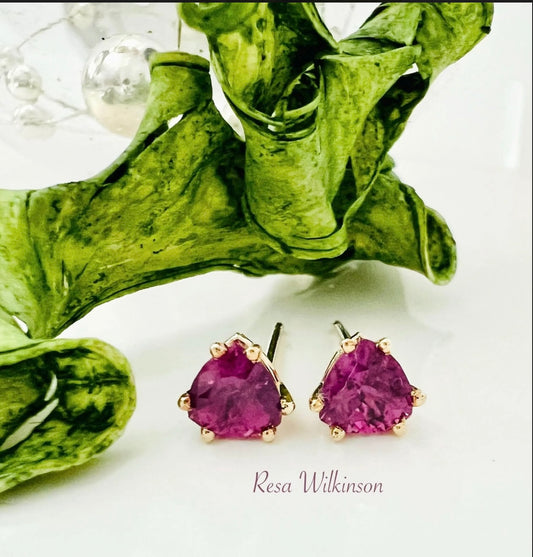 Ruby Triangle Shape 14k Stud Earrings