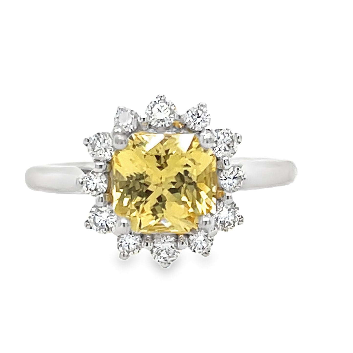 Yellow Sapphire Diamond Halo Ring 2.06 Carat